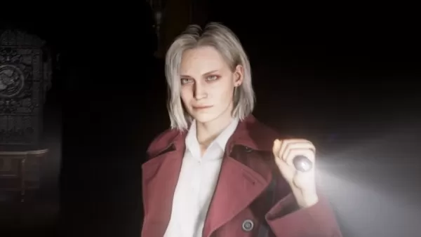 Grace Ashcroft's Mother holding flashlight and staring intensely at player