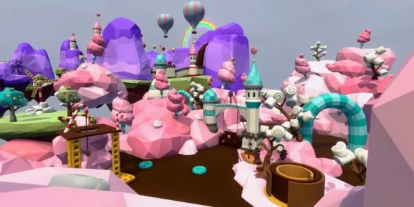 Human Fall Flat Candyland level featuring chocolate rivers and candy-themed obstacles