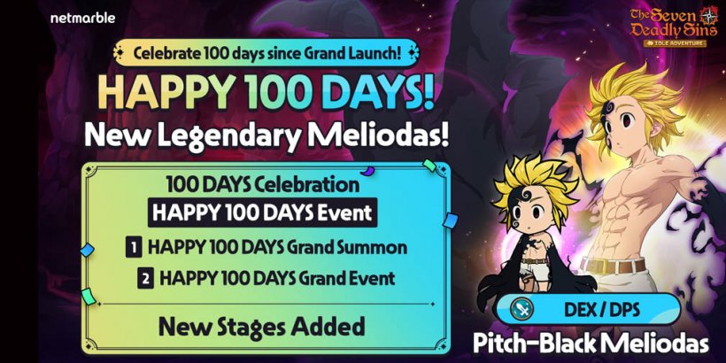 La célébration du 100e jour de « Les Sept Péchés Capitaux : La Bataille de la Lumière et des Ténèbres » accueille le Dieu Démon Noir Meliodas
