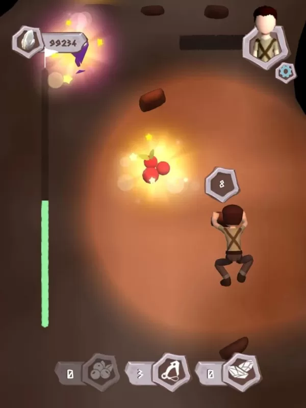 A picture of a low-poly character climbing up a mountain face in the dark
