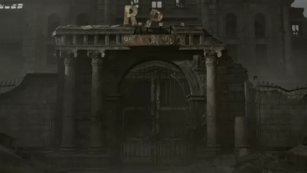 Destroyed entrance of Raccoon Police Department