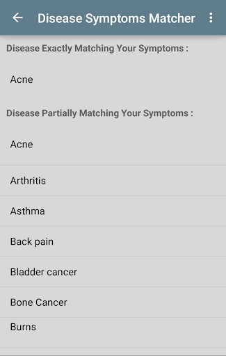 Disease Symptoms Matcher Captura de pantalla 1