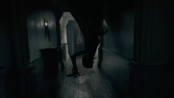 Terrifying giant female figure emerging from ceiling