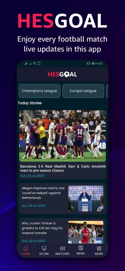 HesGoal - Live Football TV HD应用截图第1张