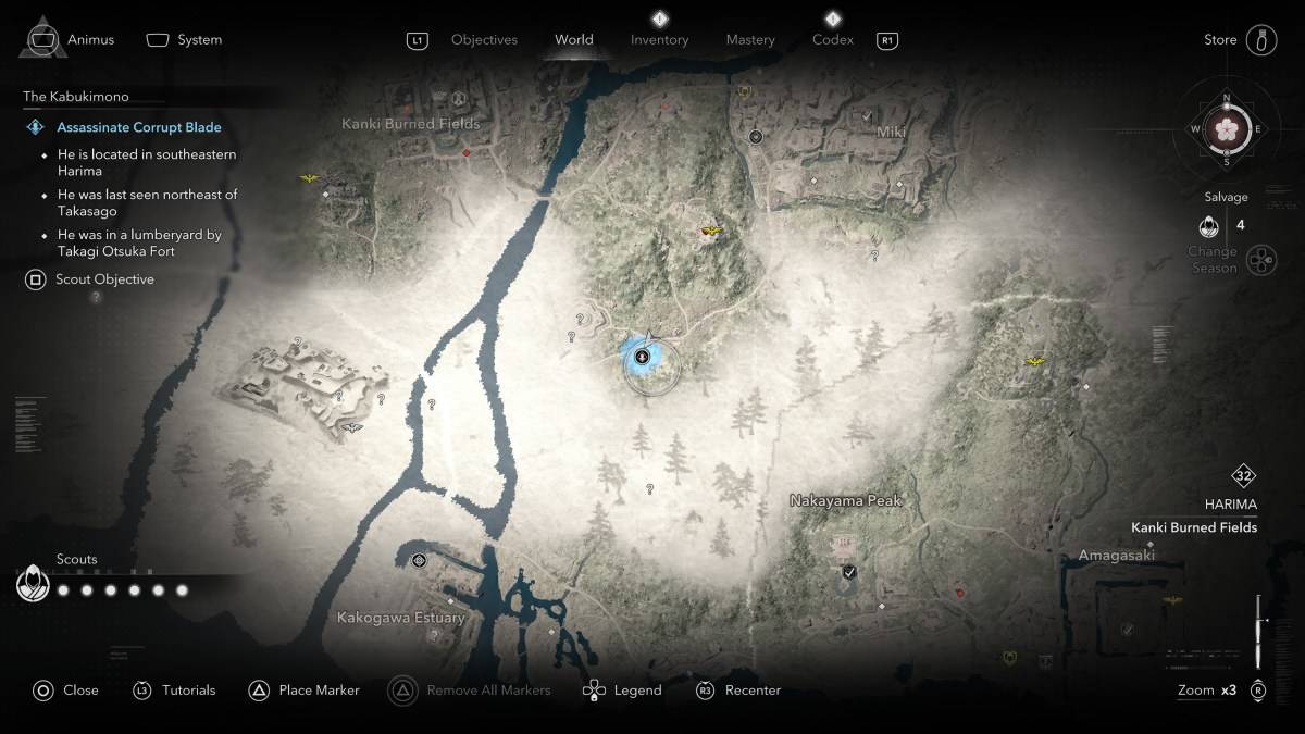 Cómo y dónde encontrar a todos los miembros de Kabukimono en Assassin's Creed Shadows Corrupt Blade Riendo Man Peacock