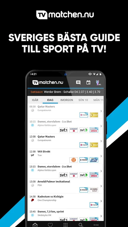 TVmatchen.nu - sport på TV Captura de pantalla 1