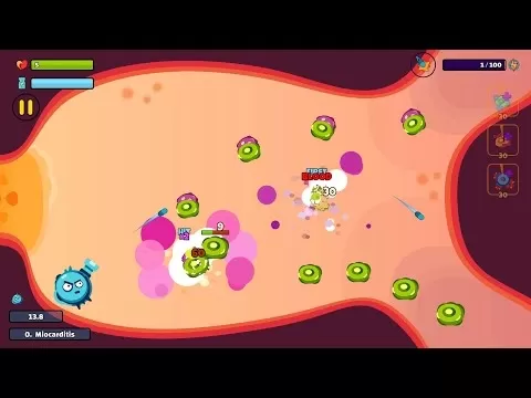 Bodyguard: Cellwars gameplay screenshot showing immune cell battling viruses