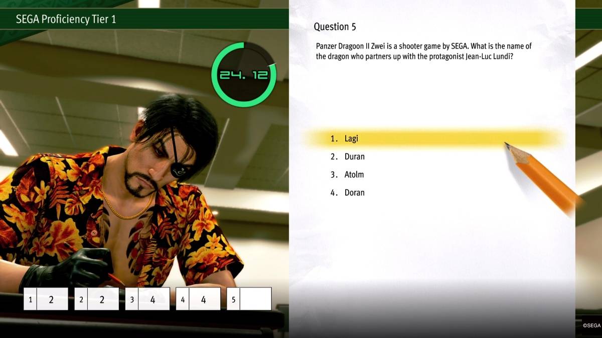 Una respuesta a la prueba de Sega Competiance Tier 1 en Pirate Yakuza en Hawai en la Escuela Vocacional Ousabara