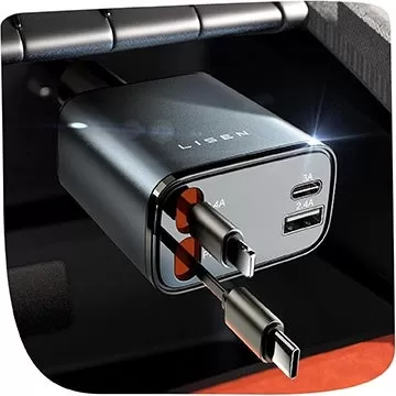 Get a Lisen Car Charger with Retractable USB Type-C and Lightning Cables for Under $15