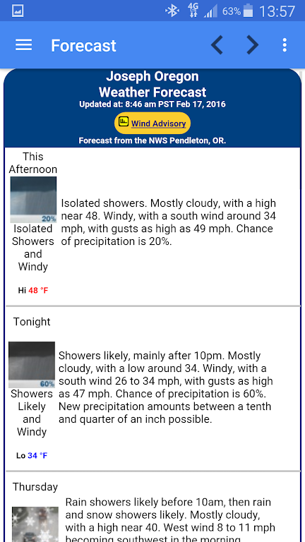 Joseph Oregon Weather Captura de tela 2