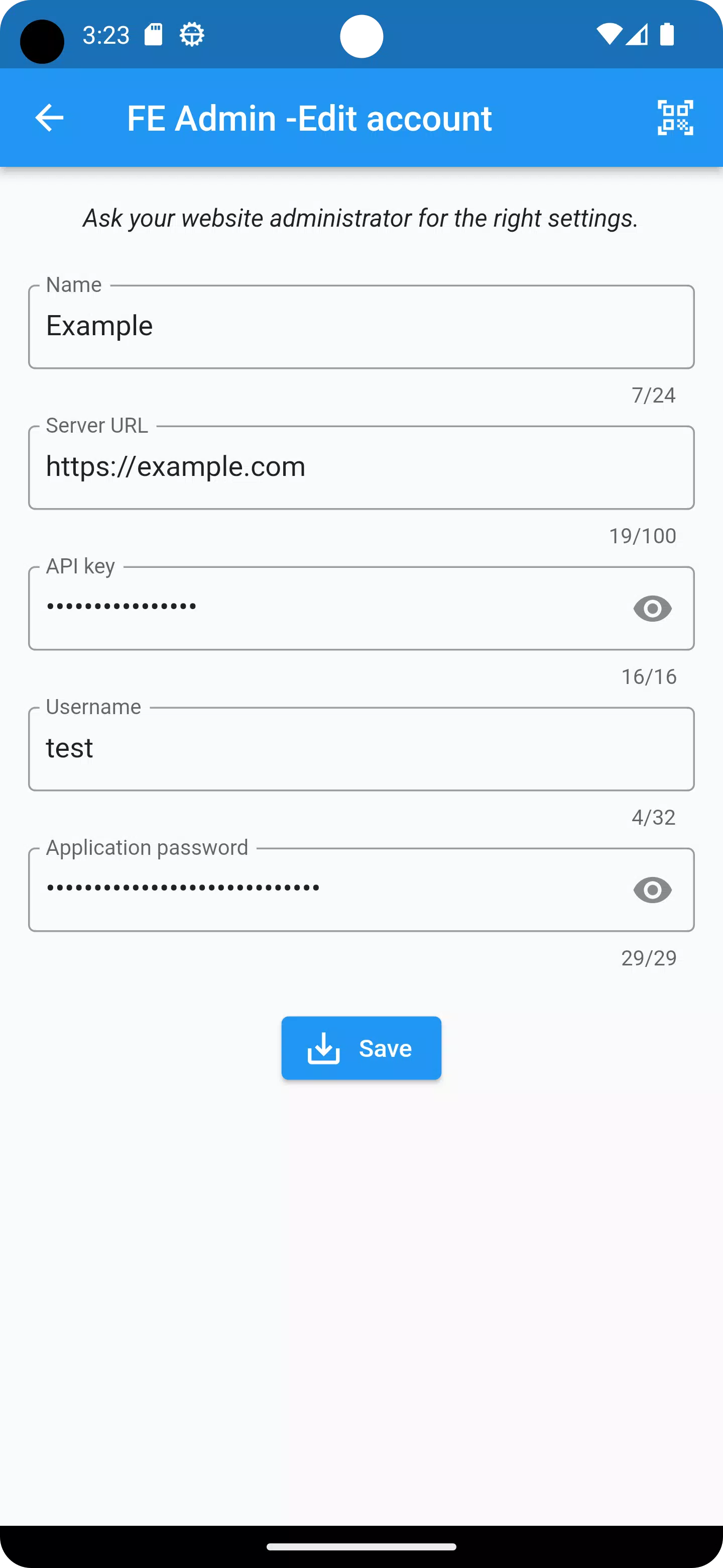 FE Admin Captura de tela 2